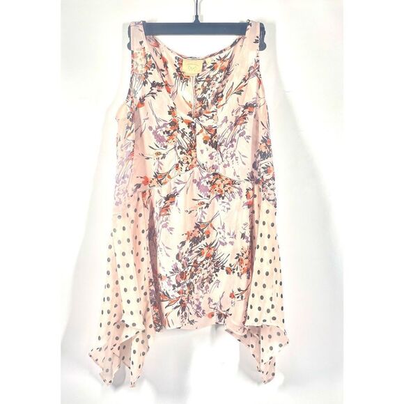 Anthropologie Vanessa Virginia Pink Floral Polka Dot V Neck Sheer Tank XS - Picture 1 of 3
